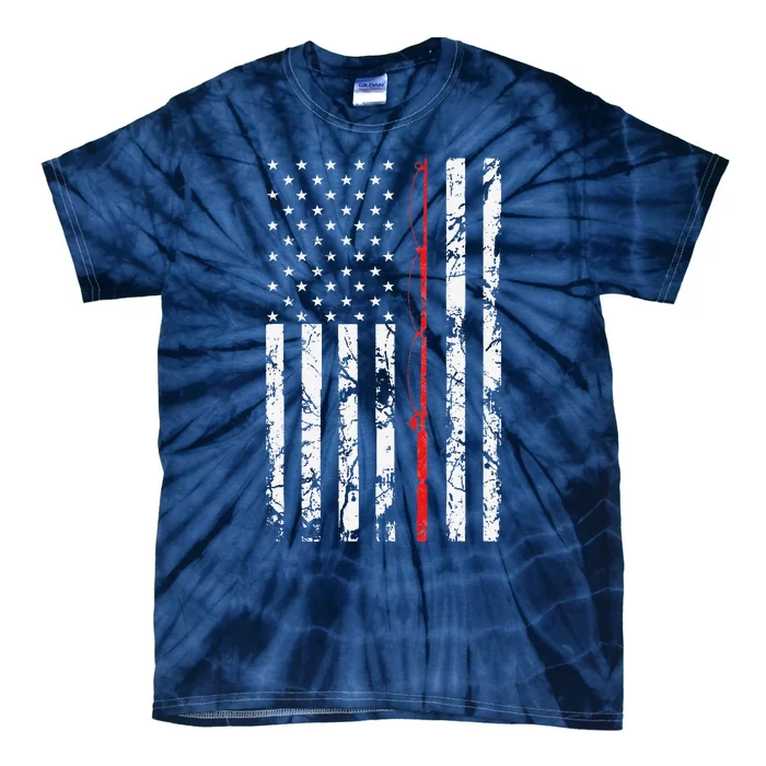 Fishing Pole American Flag Gift For Fisherman Tie-Dye T-Shirt