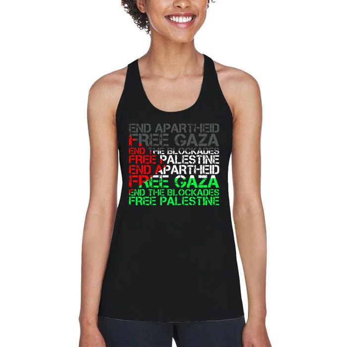 Free Palestine Arabic Palestine Gaza Jerusalem Support Flag Women's Racerback Tank