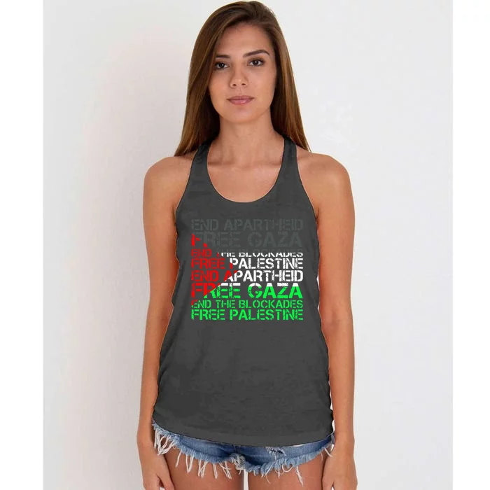 Free Palestine Arabic Palestine Gaza Jerusalem Support Flag Women's Knotted Racerback Tank