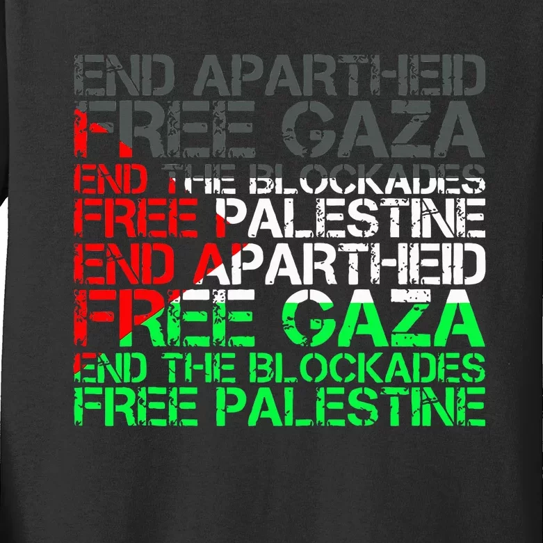 Free Palestine Arabic Palestine Gaza Jerusalem Support Flag Kids Long Sleeve Shirt