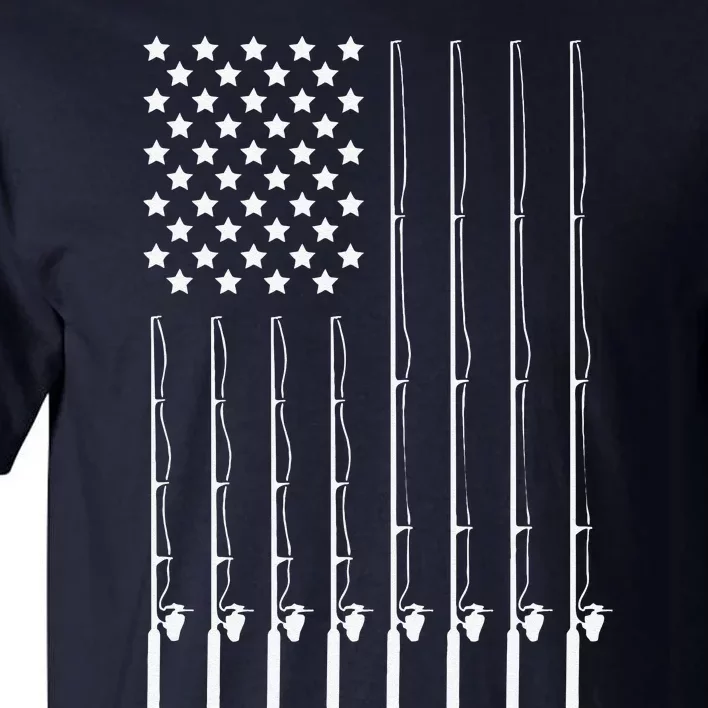 Fishing Pole American Flag Patriotic Outdoorsman Tall T-Shirt