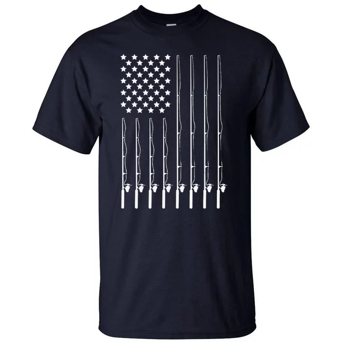 Fishing Pole American Flag Patriotic Outdoorsman Tall T-Shirt