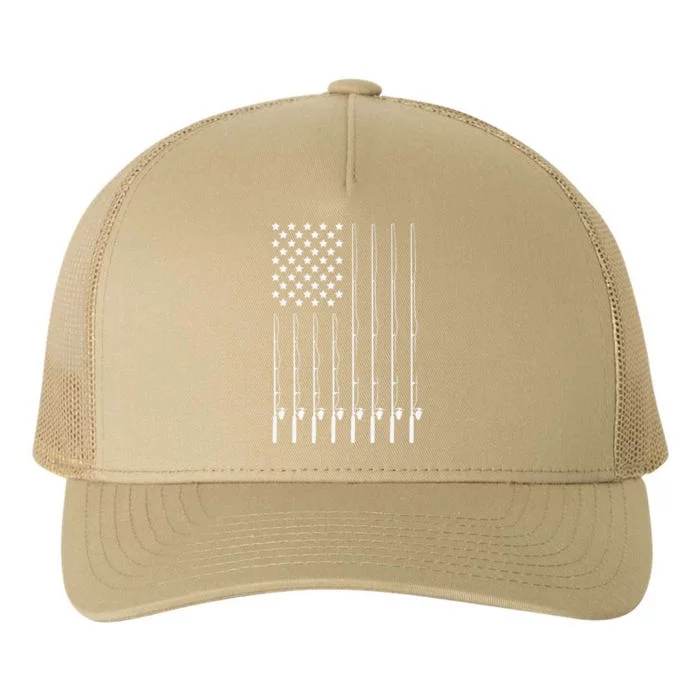 Fishing Pole American Flag Patriotic Outdoorsman Yupoong Adult 5-Panel Trucker Hat