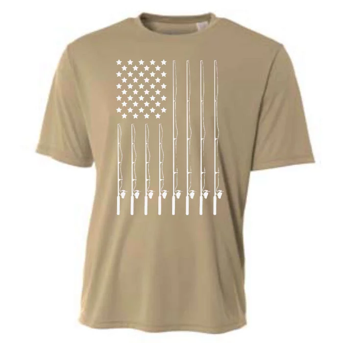 Fishing Pole American Flag Patriotic Outdoorsman Cooling Performance Crew T-Shirt