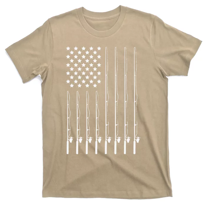 Fishing Pole American Flag Patriotic Outdoorsman T-Shirt