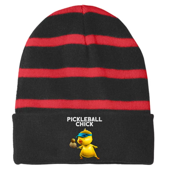 Funny Pickleball Art For Women Paddle Sport Chick Lover Striped Beanie with Solid Band