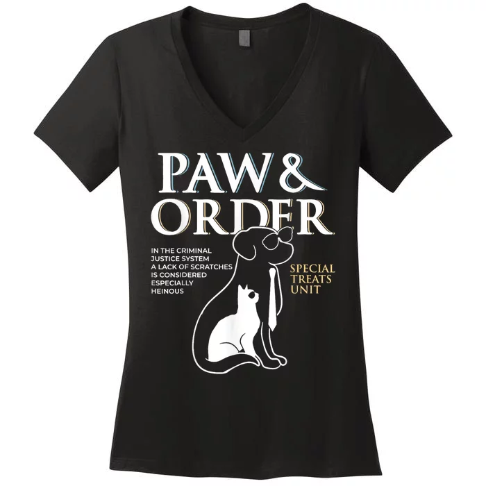 Funny Paw And Order Special Treats Unit Training Dog And Cat Women's V-Neck T-Shirt