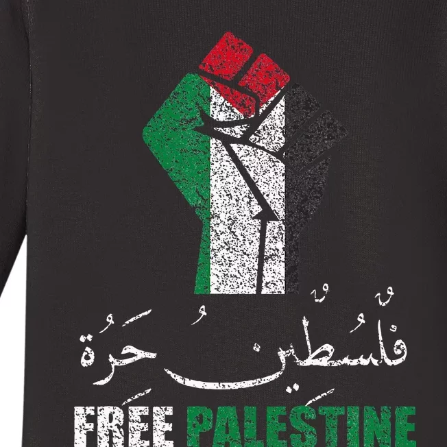 Free Palestine Arabic support Palestine and Gaza Jerusalem Baby Long Sleeve Bodysuit