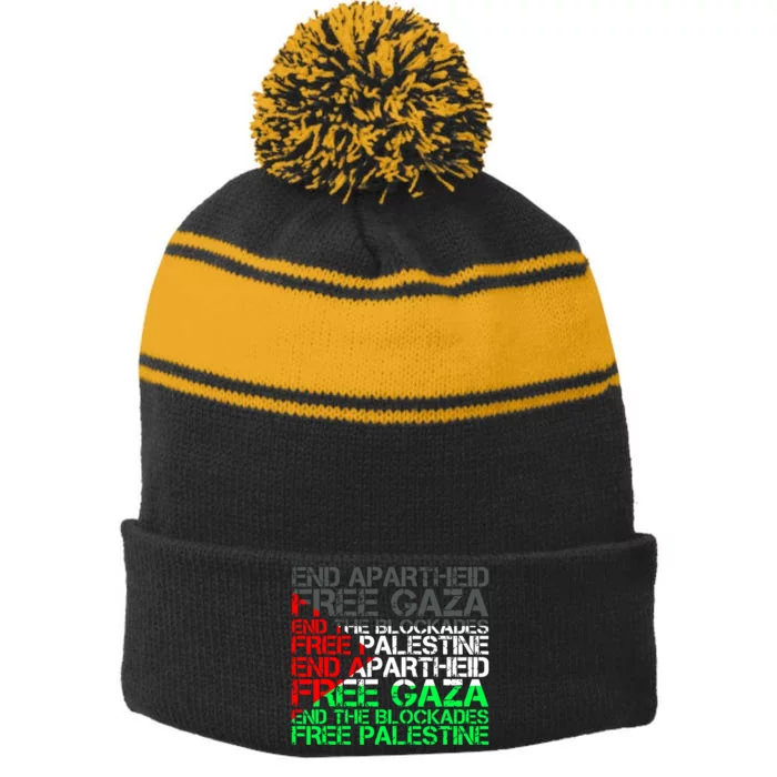 Free Palestine Arabic Palestine Gaza Jerusalem Support Flag Stripe Pom Pom Beanie