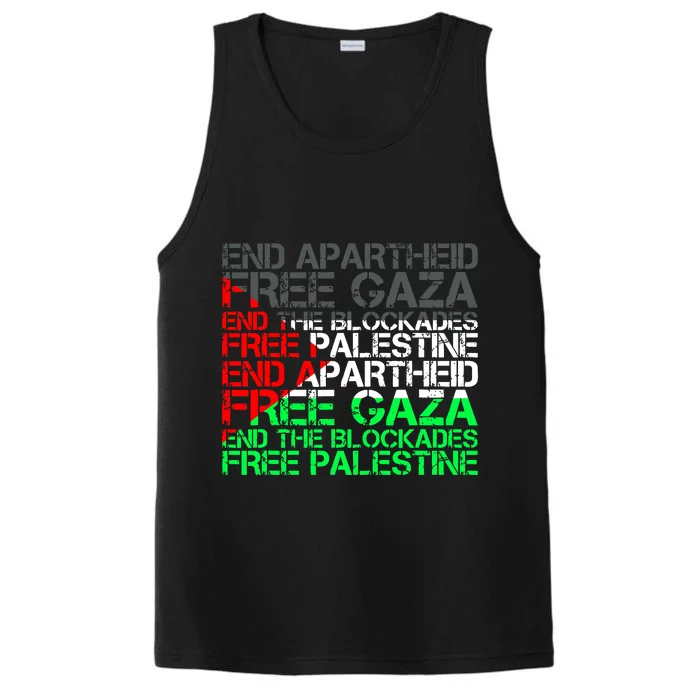 Free Palestine Arabic Palestine Gaza Jerusalem Support Flag Performance Tank