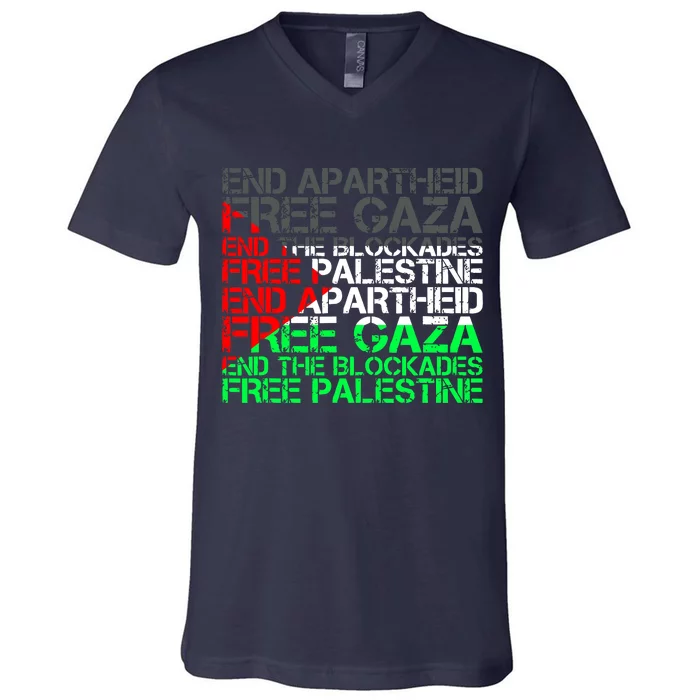 Free Palestine Arabic Palestine Gaza Jerusalem Support Flag V-Neck T-Shirt