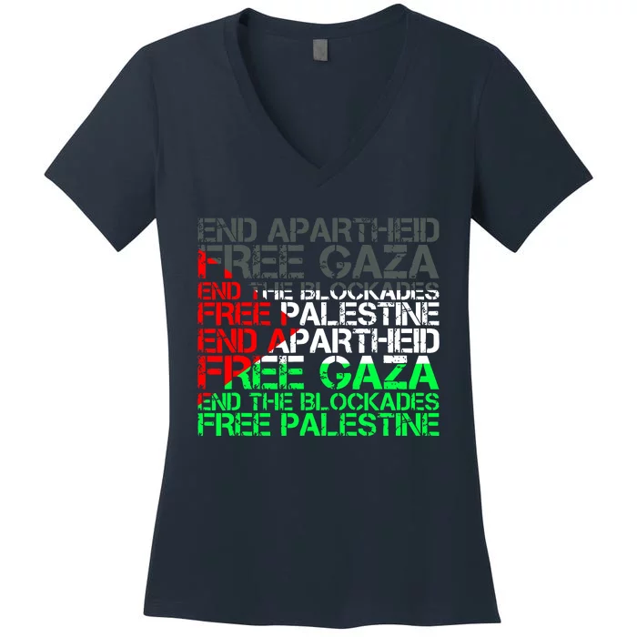 Free Palestine Arabic Palestine Gaza Jerusalem Support Flag Women's V-Neck T-Shirt