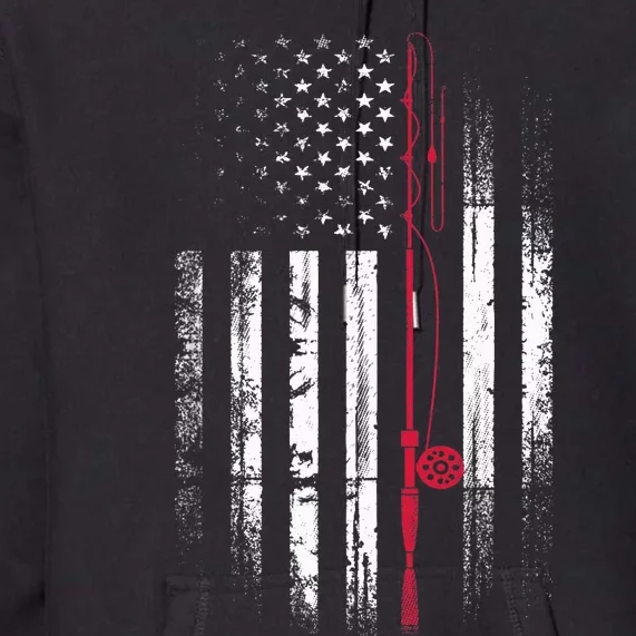 Fishing Pole American Flag Patriotic Outdoorsman Premium Hoodie