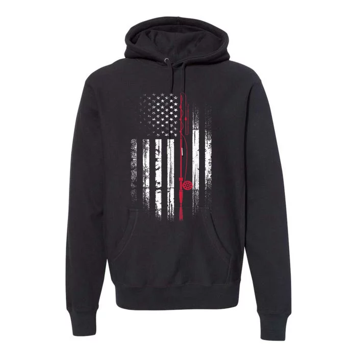 Fishing Pole American Flag Patriotic Outdoorsman Premium Hoodie