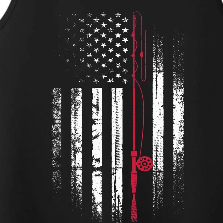 Fishing Pole American Flag Patriotic Outdoorsman Performance Tank