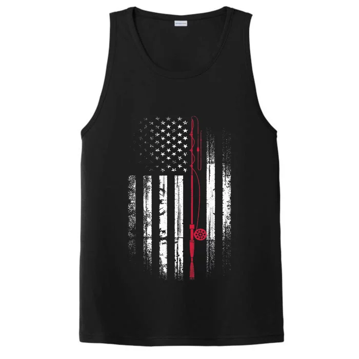 Fishing Pole American Flag Patriotic Outdoorsman Performance Tank