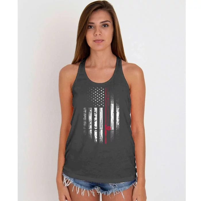 Fishing Pole American Flag Patriotic Outdoorsman Women's Knotted Racerback Tank