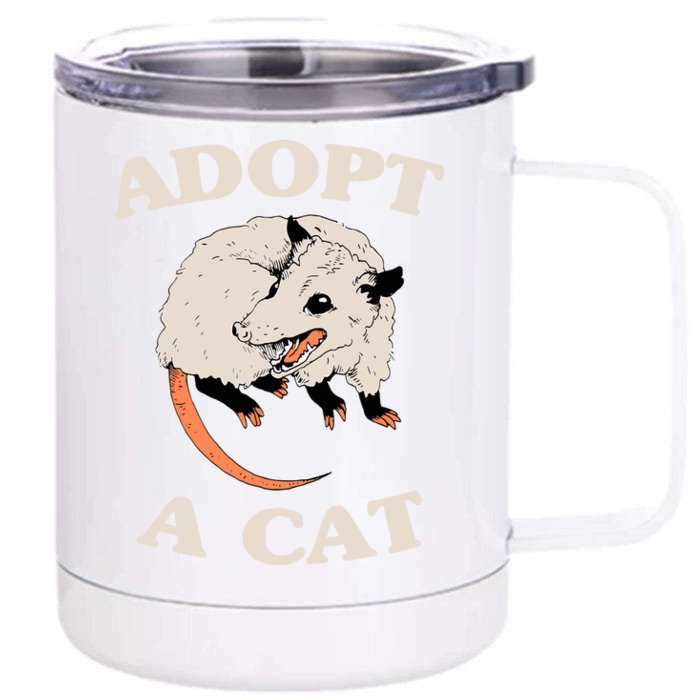 Funny Possum Adopt A Cat Cute Opossums Team Trash Vibes Front & Back 12oz Stainless Steel Tumbler Cup