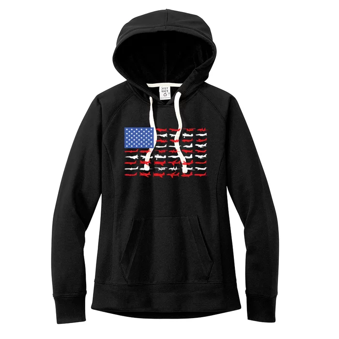 Funny Pilot Airplane American Flag Plane Aviation Gift 1 Women's Fleece Hoodie