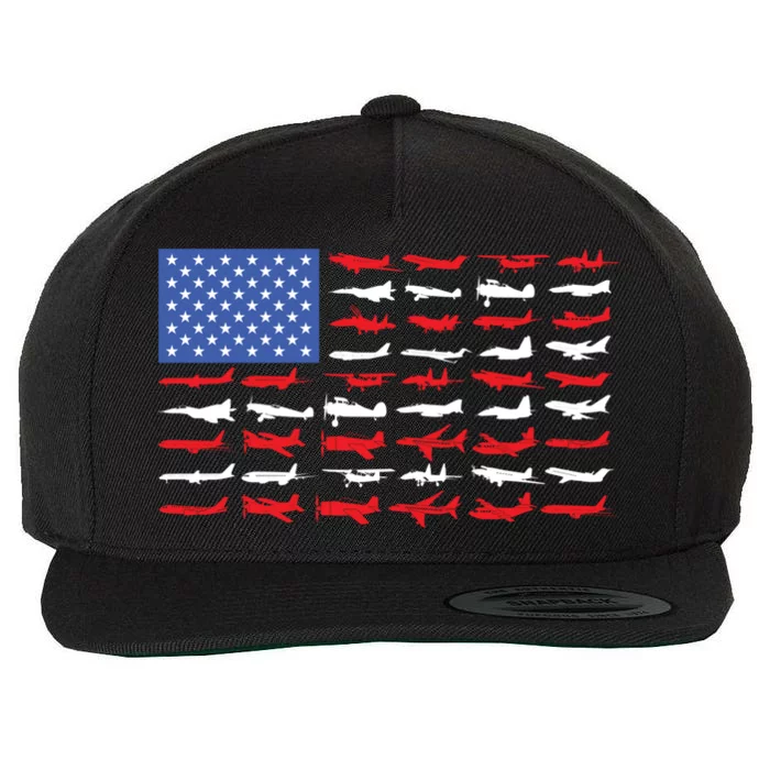 Funny Pilot Airplane American Flag Plane Aviation Gift 1 Wool Snapback Cap