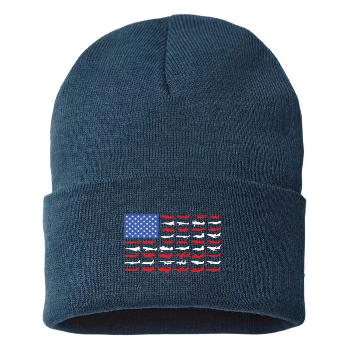 Funny Pilot Airplane American Flag Plane Aviation Gift 1 Sustainable Knit Beanie