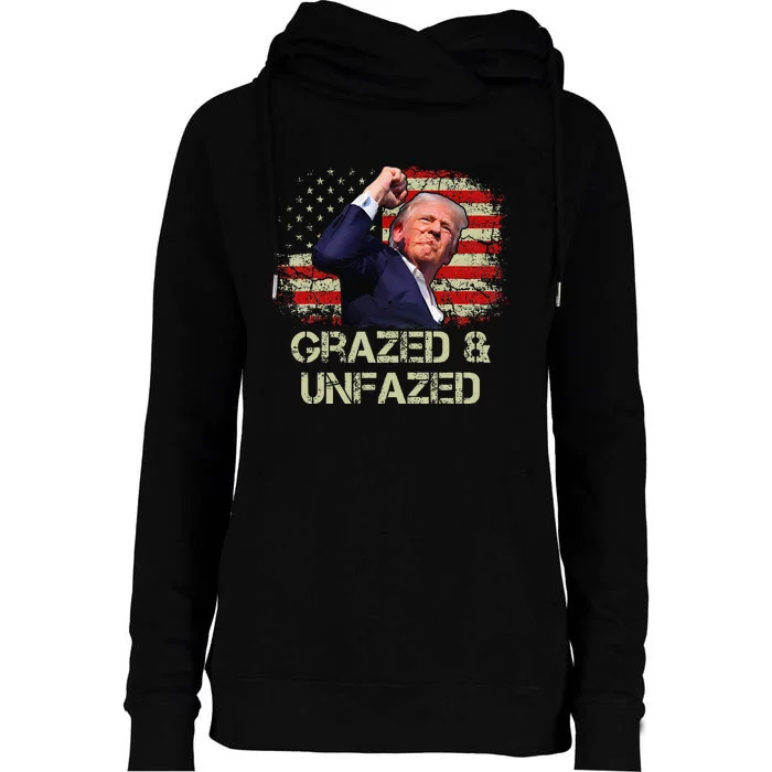 Fist Pump American Patriot Grazed And Unfazed Womens Funnel Neck Pullover Hood