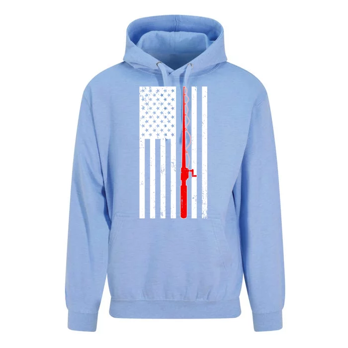 Fishing Pole American Flag Fisher Patriotic Outdoors Gift Unisex Surf Hoodie