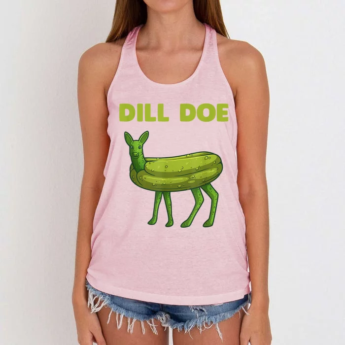 Funny Pickle Art Gift Dill Doe Deer Green Dill Women's Knotted Racerback Tank