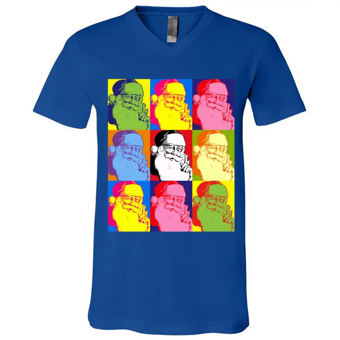 Funny Pop Art Poster Style Santa Christmas Gift V-Neck T-Shirt