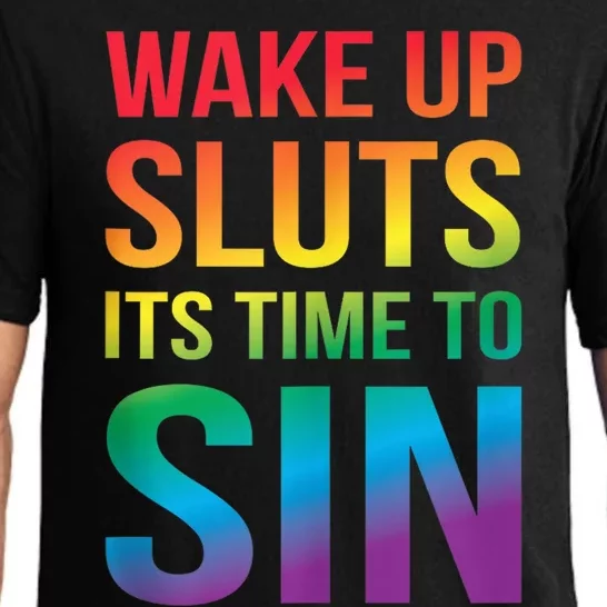 Funny Pride Adult Wake Up Sluts ItS Time To Sin Lgbtq Pajama Set