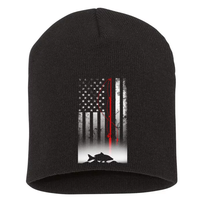 Fishing Pole American Flag Gift For Patriotic Fisherman Short Acrylic Beanie