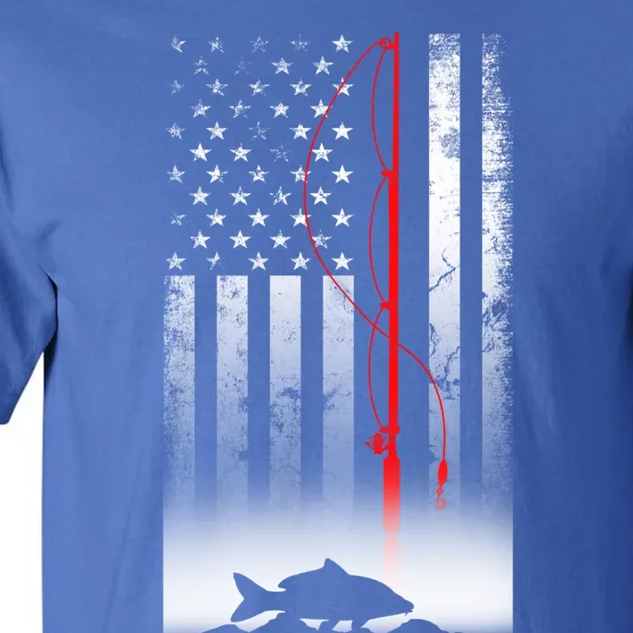 Fishing Pole American Flag Gift For Patriotic Fisher Funny Gift Tall T-Shirt