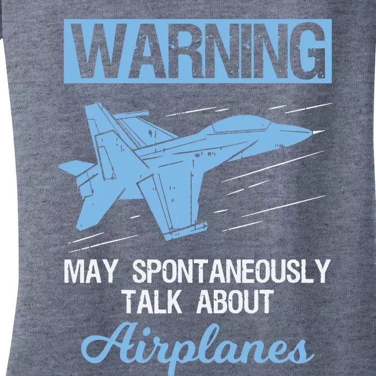 Funny Pilot Aviation Jet Fighter Aeroplane Plane Women's V-Neck T-Shirt