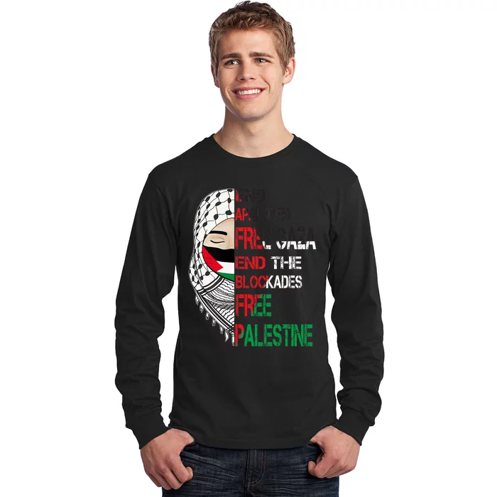 Free Palestine Arabic Palestine Gaza Jerusalem Support Flag Long Sleeve Shirt