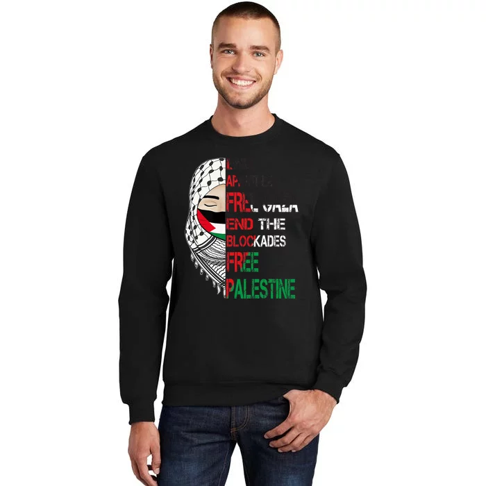 Free Palestine Arabic Palestine Gaza Jerusalem Support Flag Tall Sweatshirt