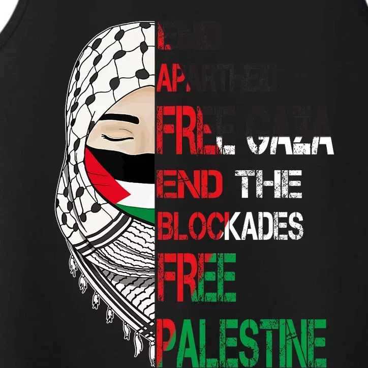 Free Palestine Arabic Palestine Gaza Jerusalem Support Flag Performance Tank