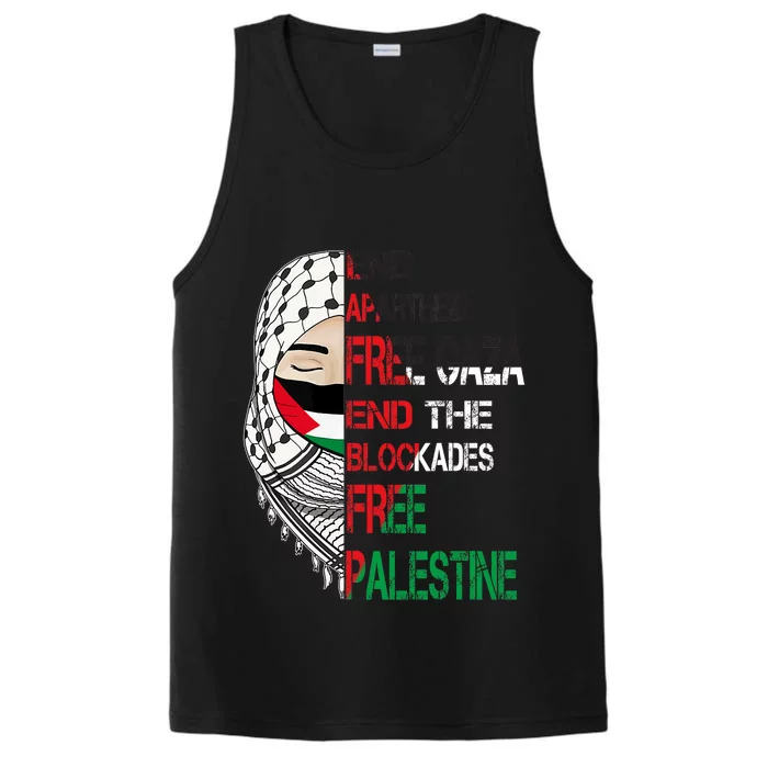 Free Palestine Arabic Palestine Gaza Jerusalem Support Flag Performance Tank