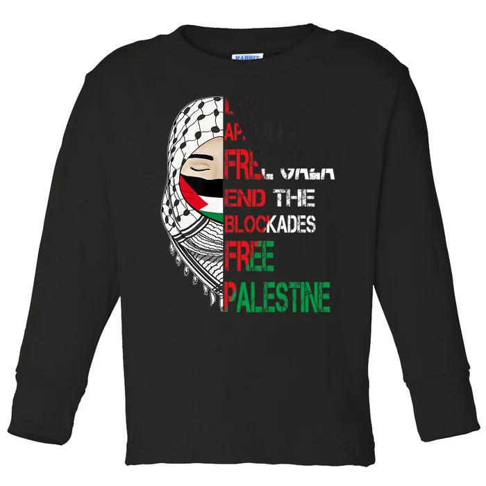 Free Palestine Arabic Palestine Gaza Jerusalem Support Flag Toddler Long Sleeve Shirt