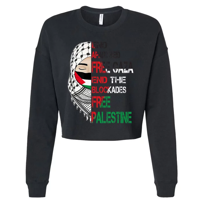 Free Palestine Arabic Palestine Gaza Jerusalem Support Flag Cropped Pullover Crew