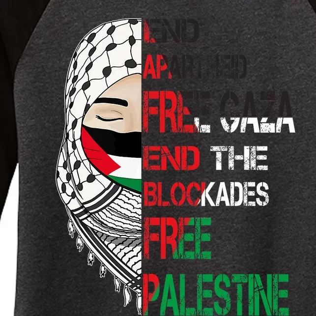 Free Palestine Arabic Palestine Gaza Jerusalem Support Flag Women's Tri-Blend 3/4-Sleeve Raglan Shirt