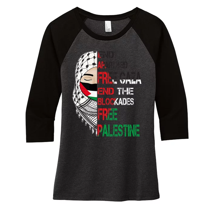 Free Palestine Arabic Palestine Gaza Jerusalem Support Flag Women's Tri-Blend 3/4-Sleeve Raglan Shirt