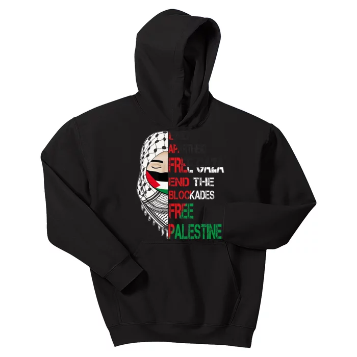 Free Palestine Arabic Palestine Gaza Jerusalem Support Flag Kids Hoodie