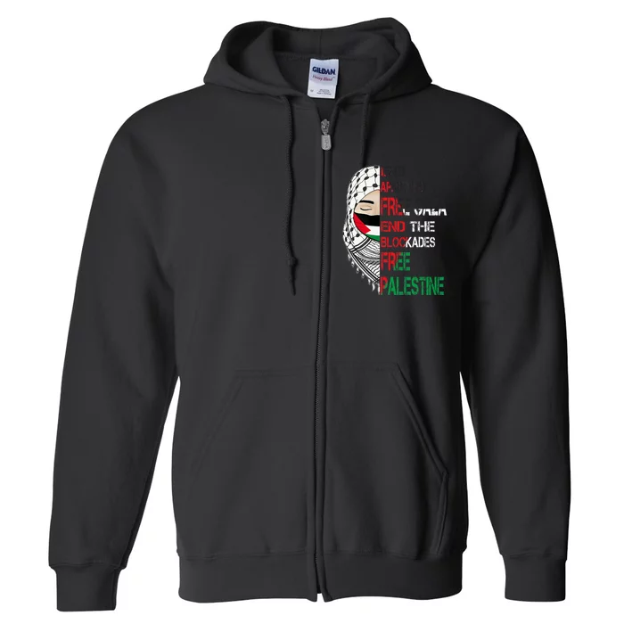 Free Palestine Arabic Palestine Gaza Jerusalem Support Flag Full Zip Hoodie