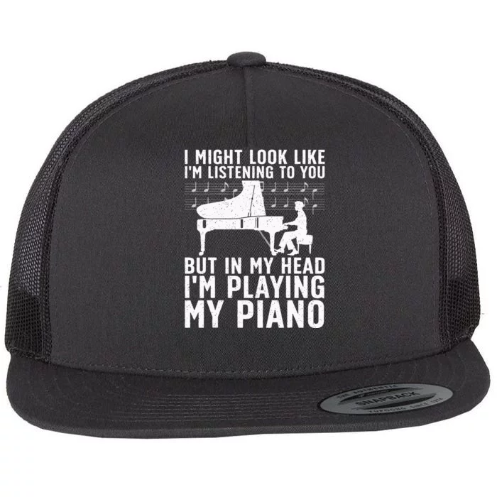 Funny Piano Art Music Keyboard Piano Lovers Flat Bill Trucker Hat