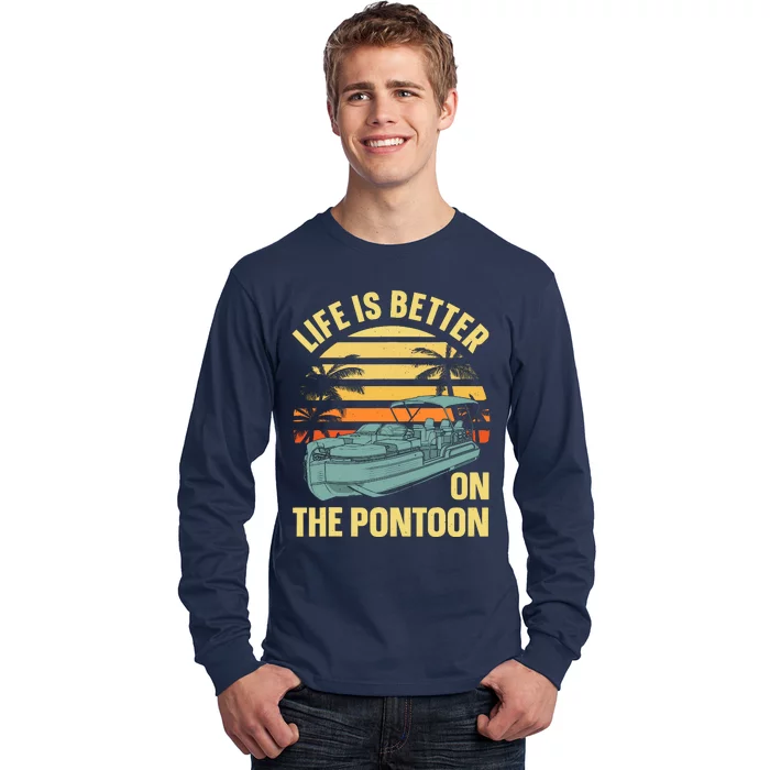 Funny Pontoon Boat Art For Boating Pontoon Captain Long Sleeve Shirt