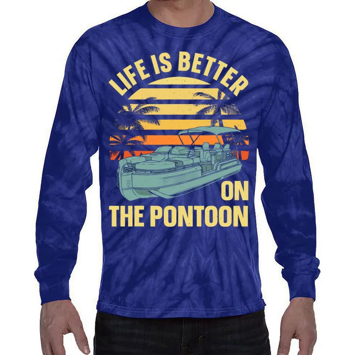 Funny Pontoon Boat Art For Boating Pontoon Captain Tie-Dye Long Sleeve Shirt