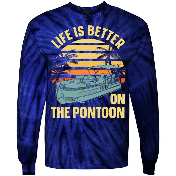 Funny Pontoon Boat Art For Boating Pontoon Captain Tie-Dye Long Sleeve Shirt