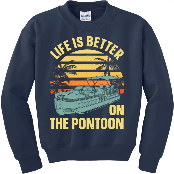 Funny Pontoon Boat Art For Boating Pontoon Captain Kids Sweatshirt