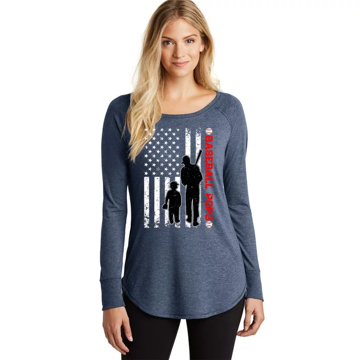 Funny Proud Baseball Pops American Flag Father's Day Women's Perfect Tri Tunic Long Sleeve Shirt