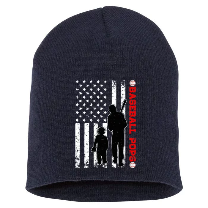 Funny Proud Baseball Pops American Flag Father's Day Short Acrylic Beanie